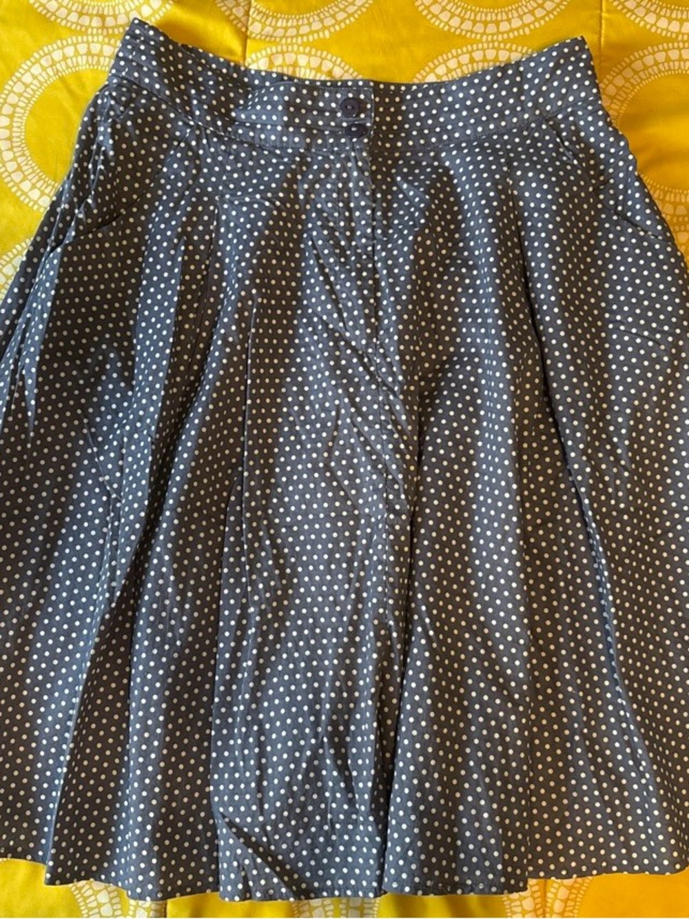 Navy Blue Polka Dot A-Line Skirt with Pockets